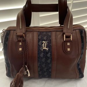 Brown Leather with Navy suede satchel